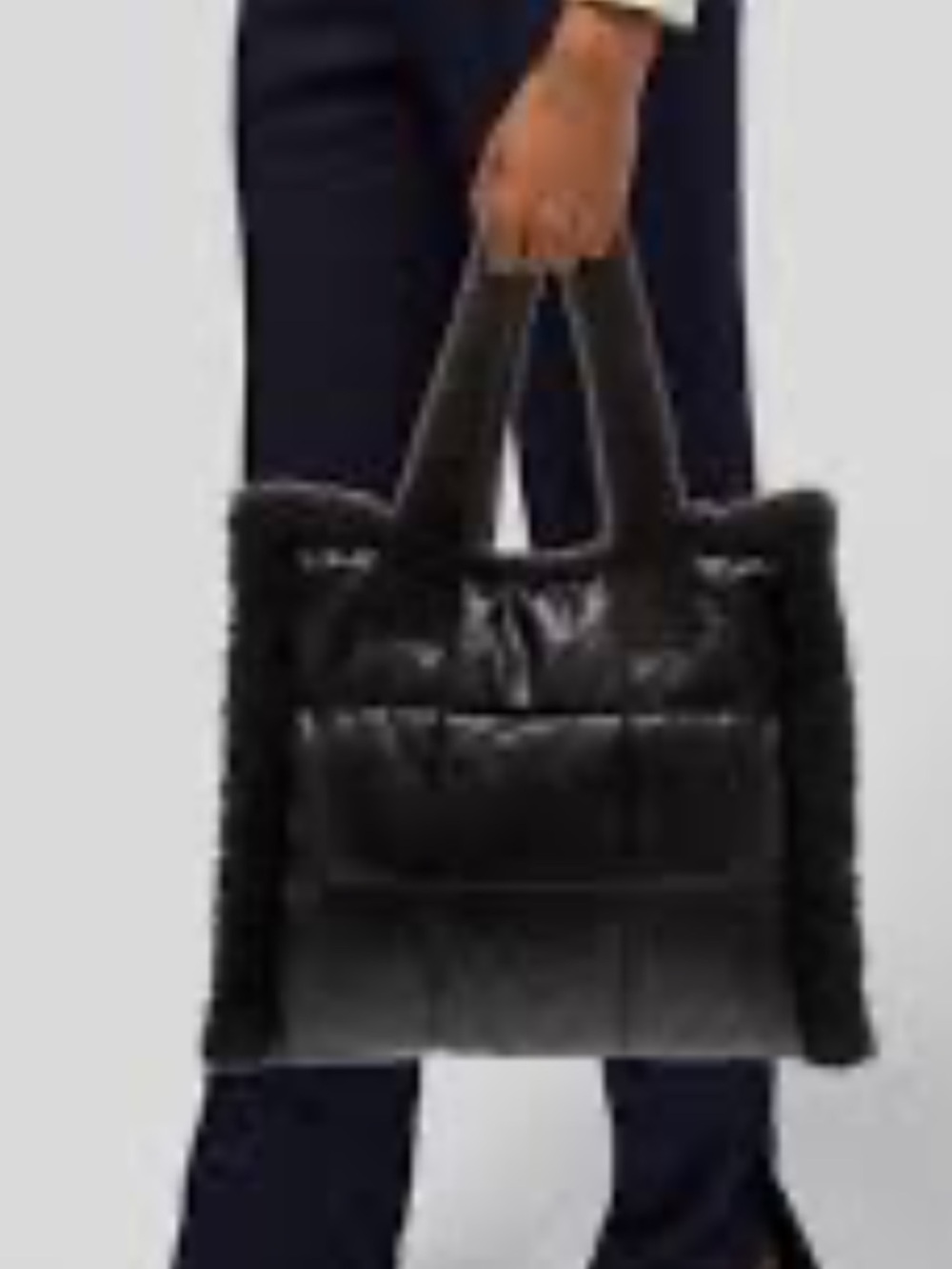 Stand Studio NWT Black Quilted Faux-Fur Tote Bag - Retails for $300